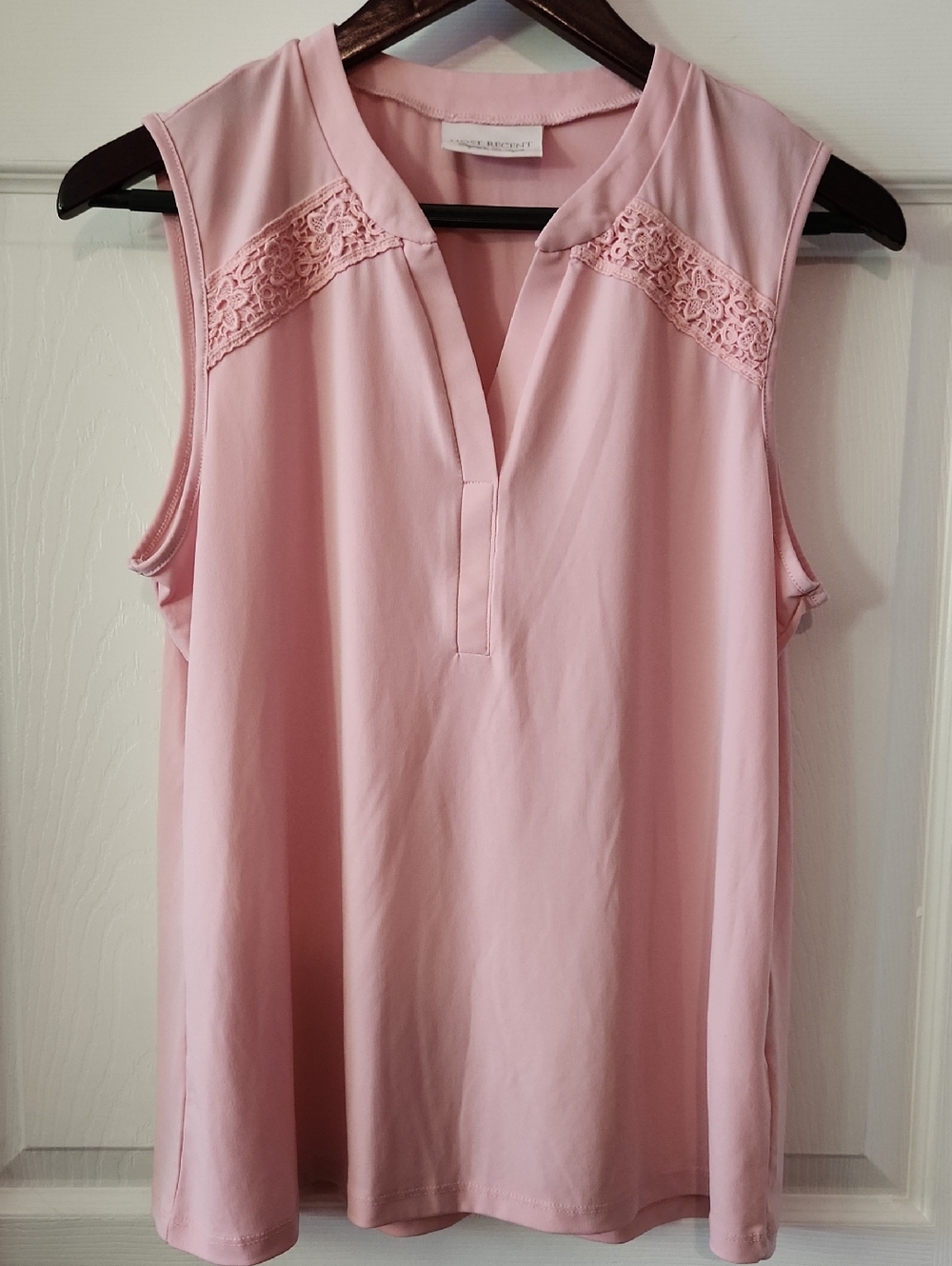Most Recent Sleeveless Pink Lace Yoke Blouse Sz LG